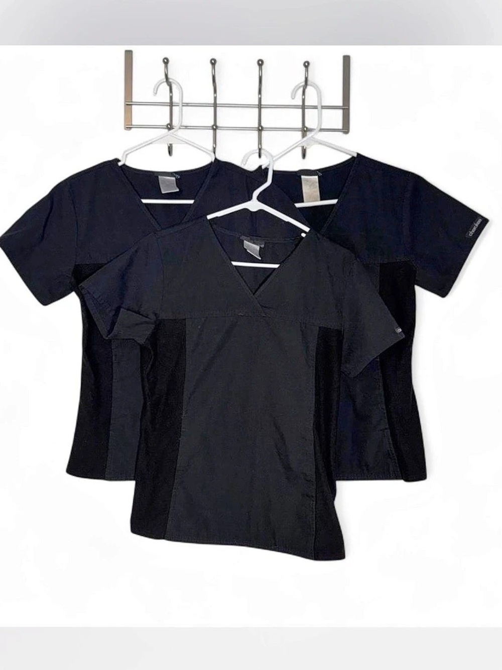 Lot of 3 Cherokee iFlex V-Neck Knit Panel Scrub Top Black
